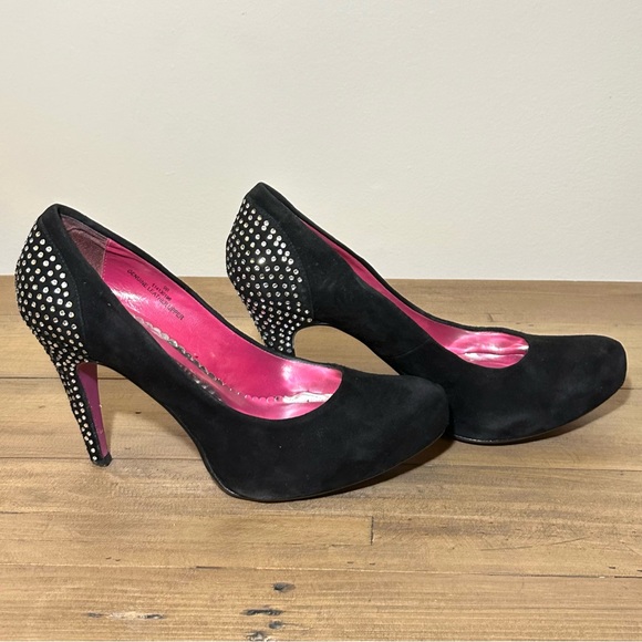 Barbie x Town Shoes black suede leather and sequin pink bottom heels - Picture 4 of 8